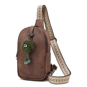 Women's Crossbody Bag Daypack Sling‎ Bag Leather Chest Bag With Pendant